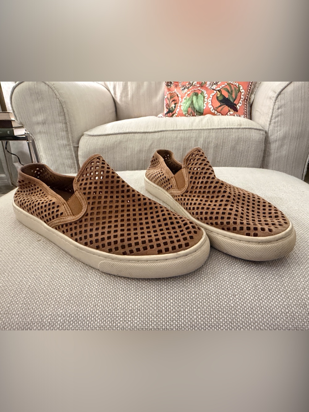 Tory Burch Brown Perforated Jesse Suede Slip-On Sneakers Loafers Size 8